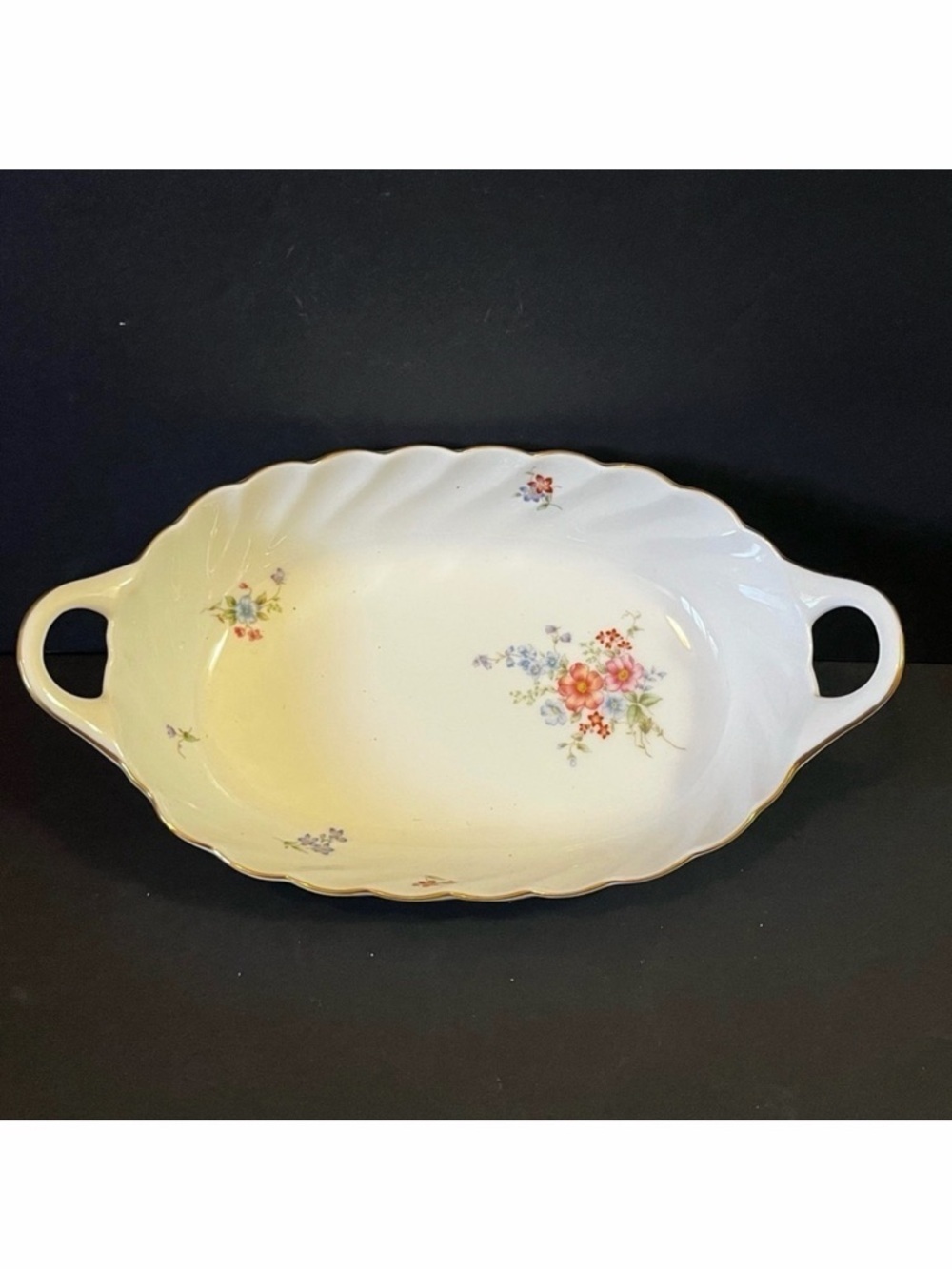 Victorian Vintage Handle Dish Romantic Trinket Tray Nightstand Entry Bone China